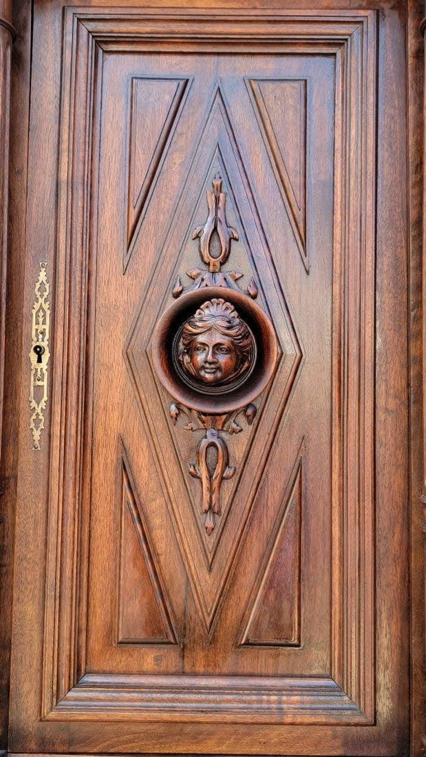 Antique French Gothic Figural Carved Chateau Sideboard Cabinet - 8