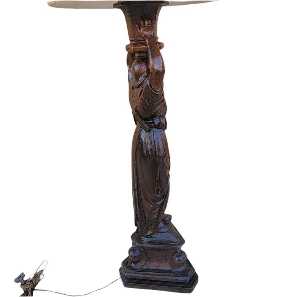 Antique Carved Walnut Figural Lamp - 4