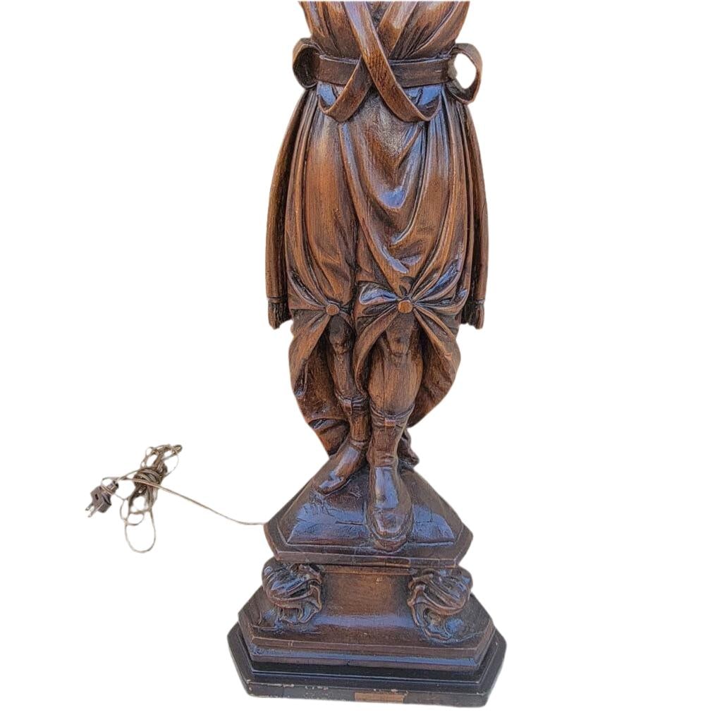 Antique Carved Walnut Figural Lamp - 7