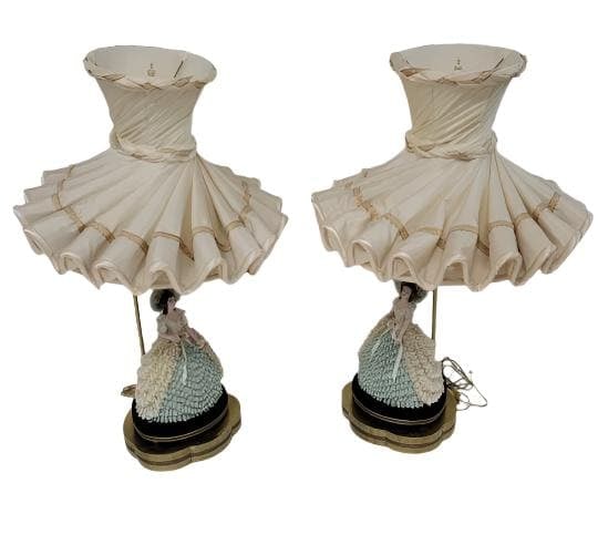 Antique Victorian Dresden Boudoir Lamps - Pair - 3