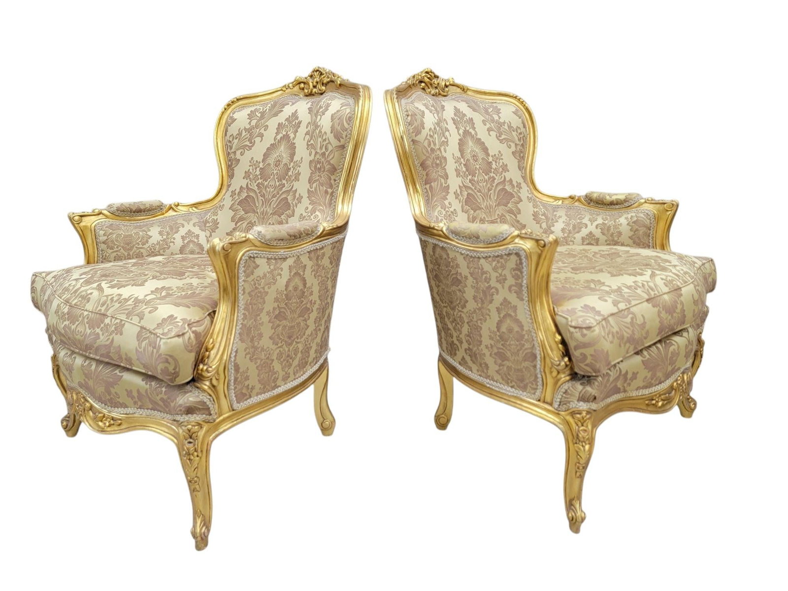 Antique French Regency Style Carved Gilded 5 Piece Parlor Set - 4