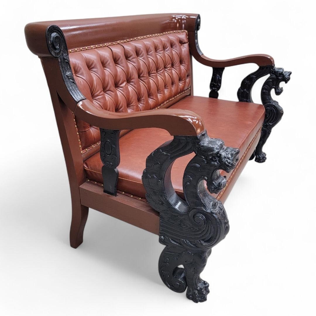 Antique R.J. Horner Style Carved Winged Griffin Parlor Set Newly Reupholstered - 4