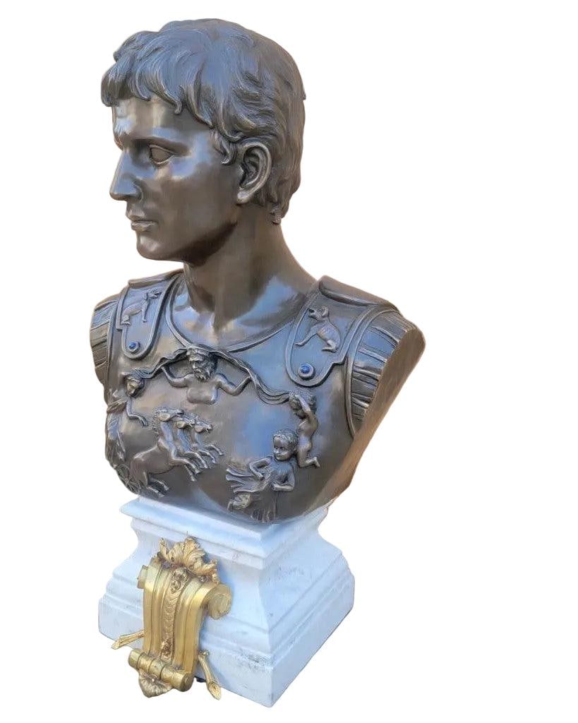 Vintage Italian Grand Tour Bronze Bust of Julius Augustus Caesar - 4