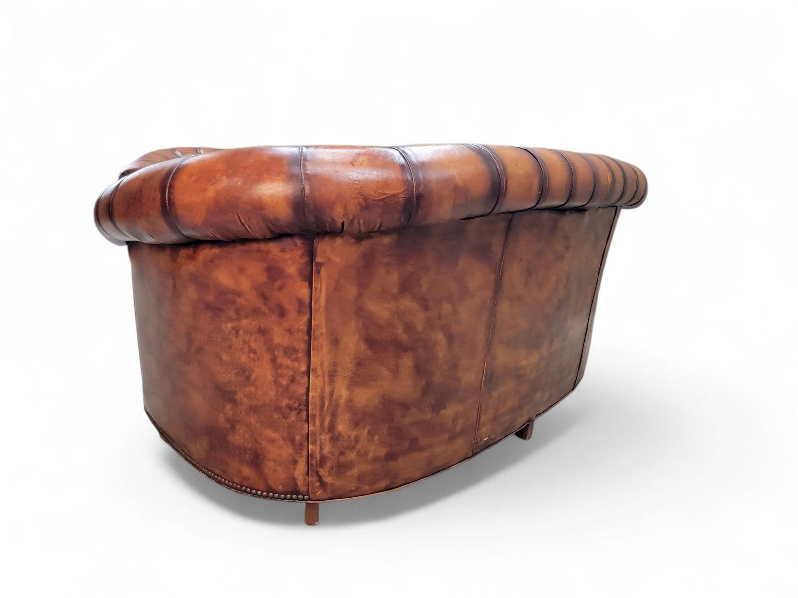 Vintage English Tufted Distressed Cognac Leather Chesterfield Sofa - Pair - 6