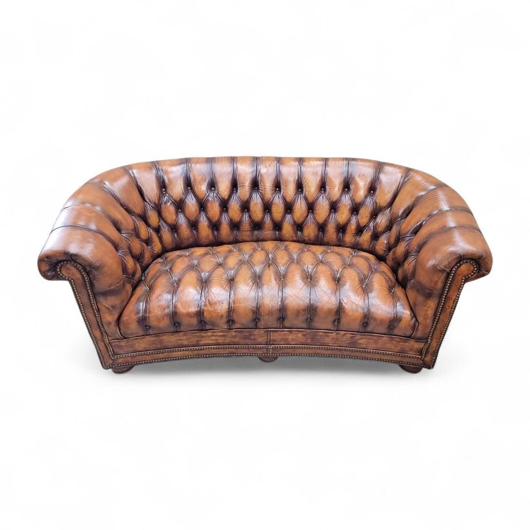 Vintage English Tufted Distressed Cognac Leather Chesterfield Sofa - Pair - 8