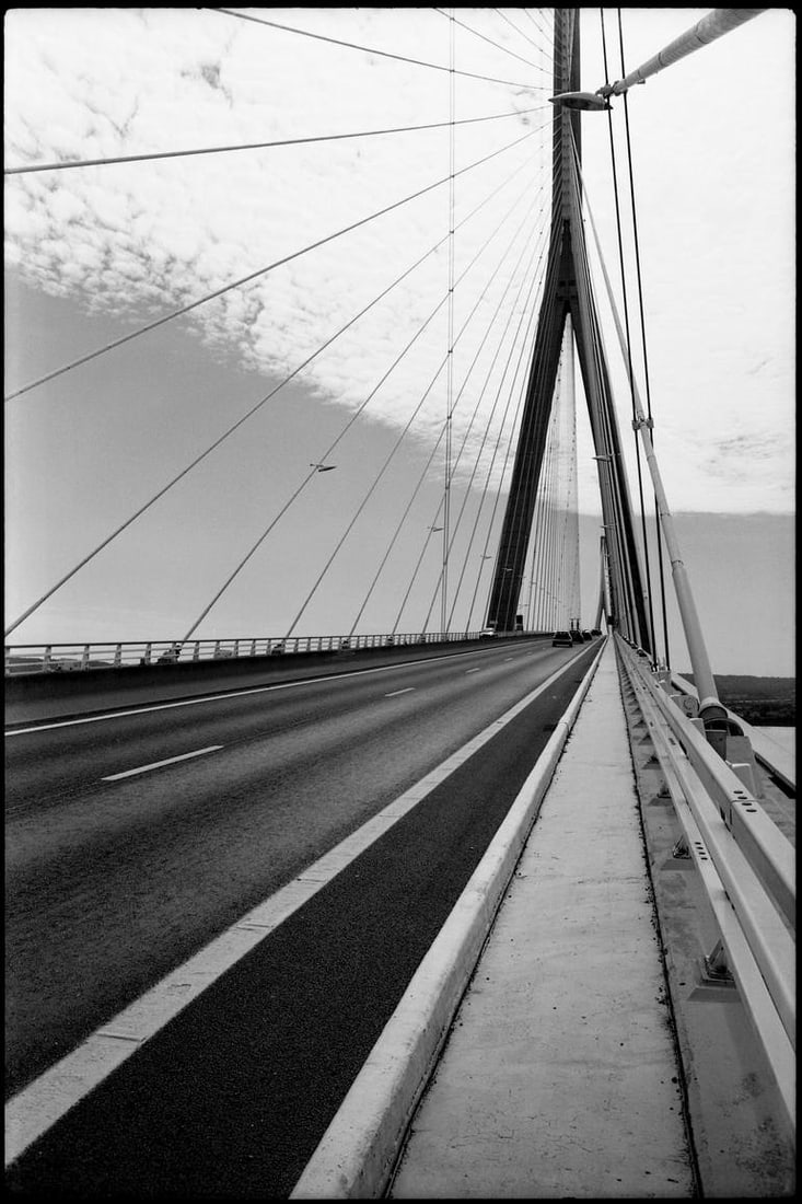 Pont De Normandie, France 2016 - Silver Gelatin Photograph: Title: Pont De Normandie, France 2016 - Silver Gelatin Photograph Dimension: 16 x 20 in Description:Pont de Normandie, France 2016 - Silver Gelatin Photograph - Limited Edition of 10 Paul Cooklin Unit