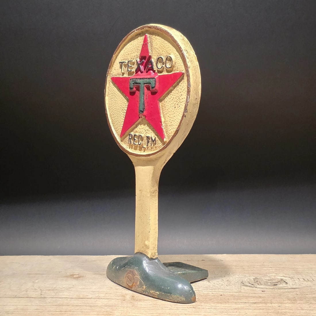 9.5" Texaco Cast Iron Doorstop Lollipop Sign Base Advertising - 8