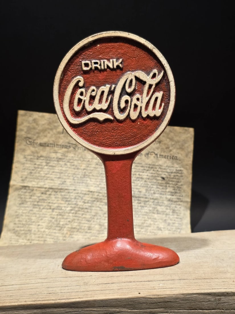 Coca Cola Cast Iron Doorstop Lollipop Sign Base Advertising - 8
