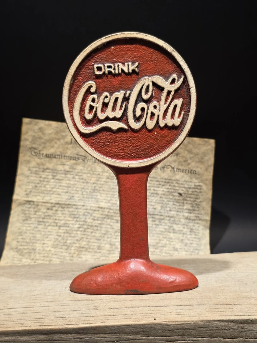 Coca Cola Cast Iron Doorstop Lollipop Sign Base Advertising - 9