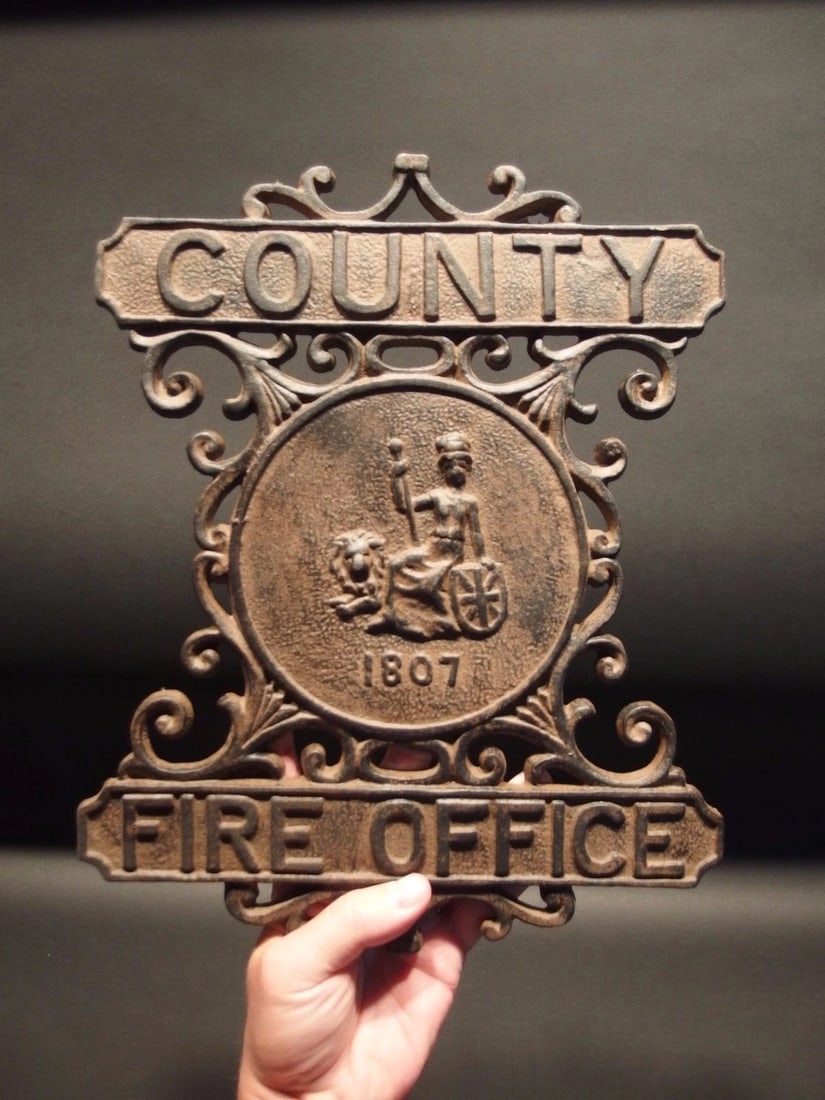 Heavy Cast Iron County Fire Office Sign 1807 Fireman - 6