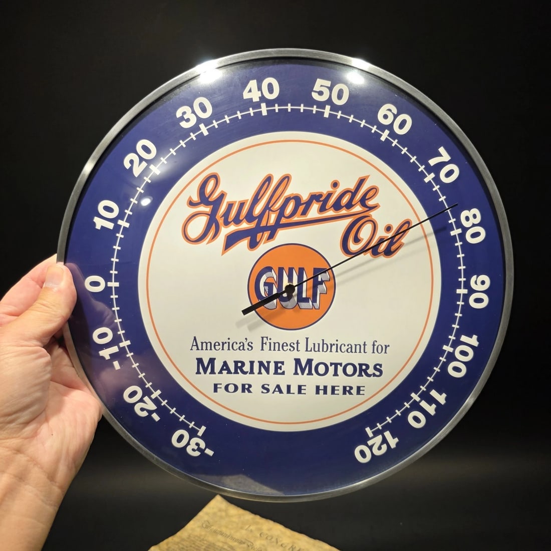 12" Round Gulfpride Gulf Oil Wall Thermometer Sign (1 of 5)