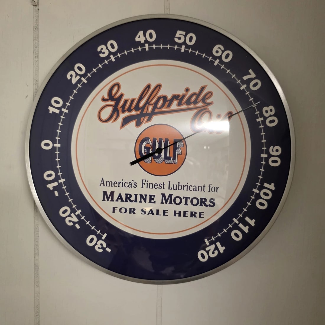 12" Round Gulfpride Gulf Oil Wall Thermometer Sign - 5
