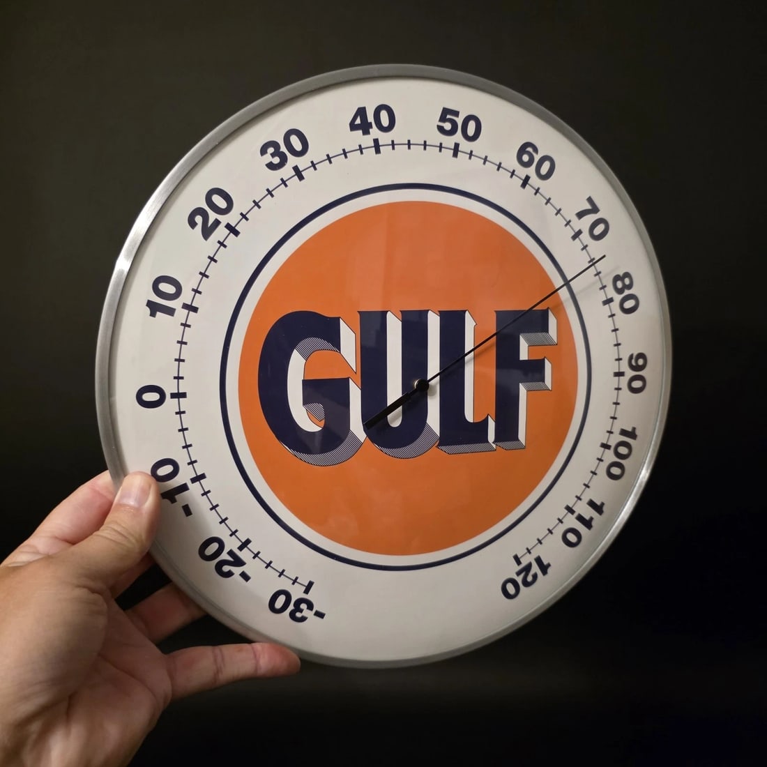 12" Round Gulf Oil Wall Thermometer Sign (1 of 6)