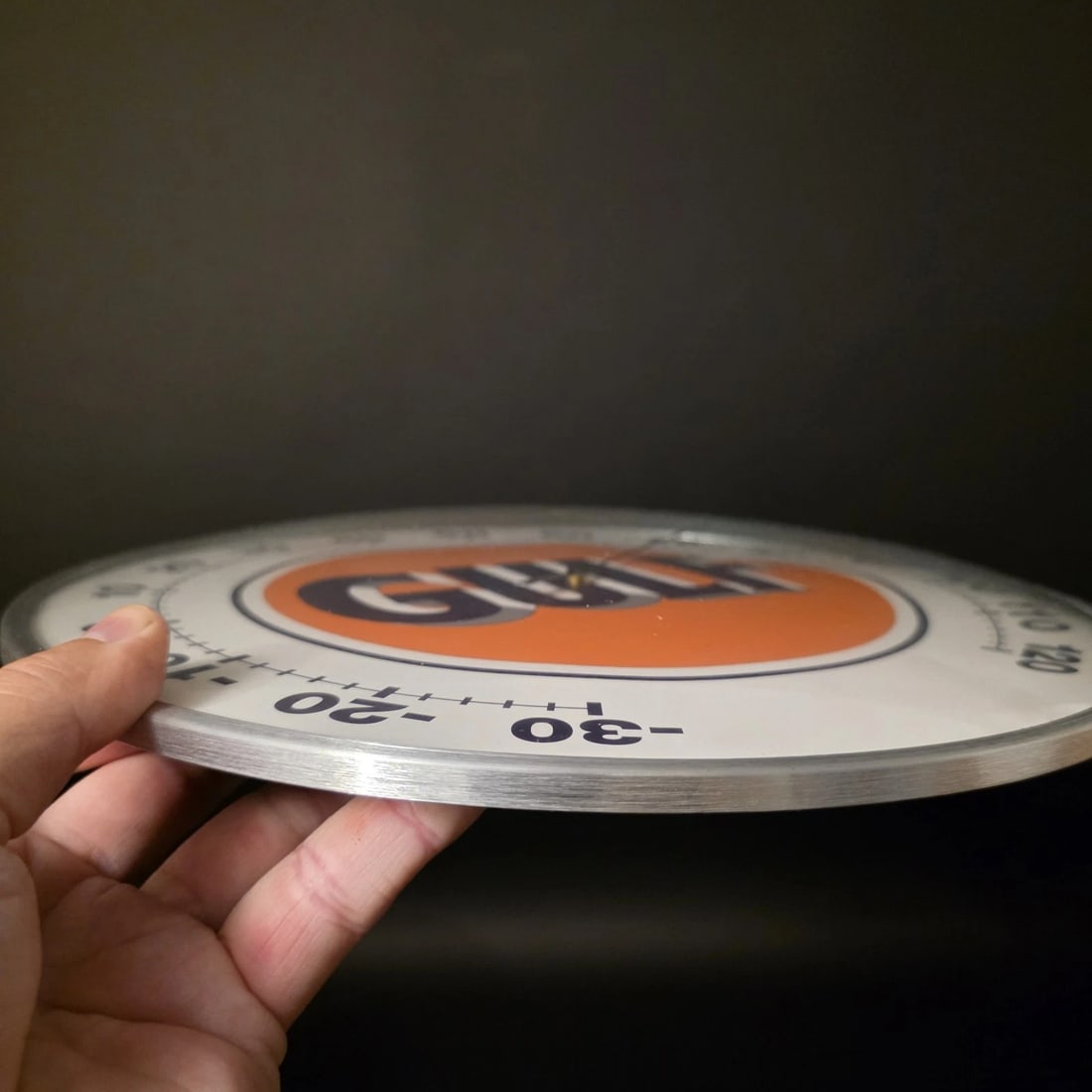 12" Round Gulf Oil Wall Thermometer Sign - 3
