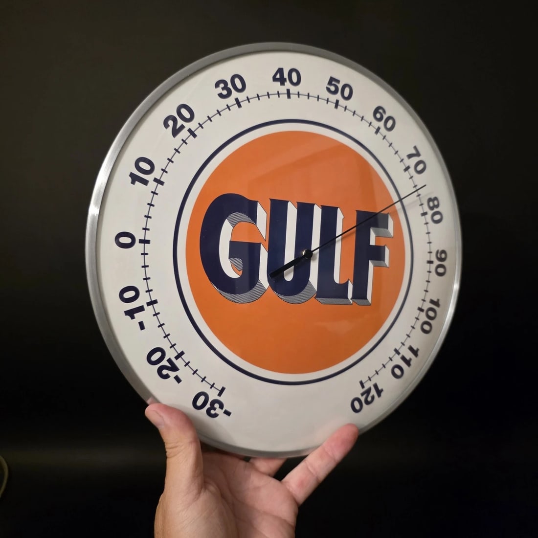12" Round Gulf Oil Wall Thermometer Sign - 5