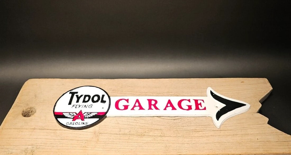 Cast Iron Tydol Flying Gas Oil Garage Sign Plaque - 10