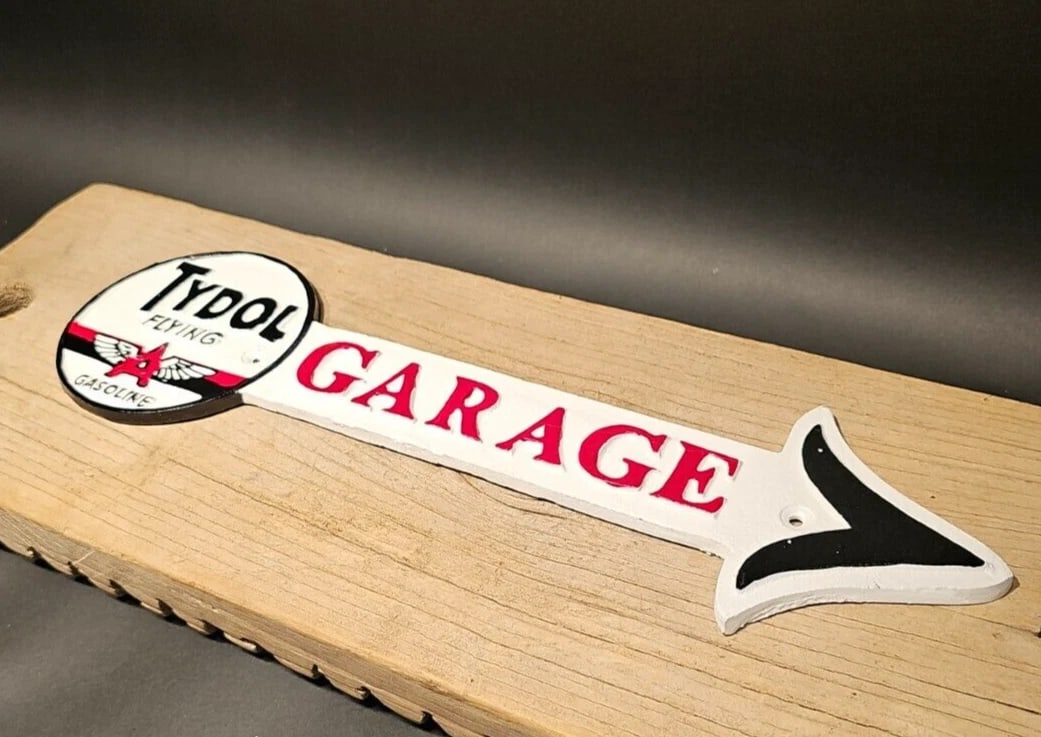 Cast Iron Tydol Flying Gas Oil Garage Sign Plaque - 11