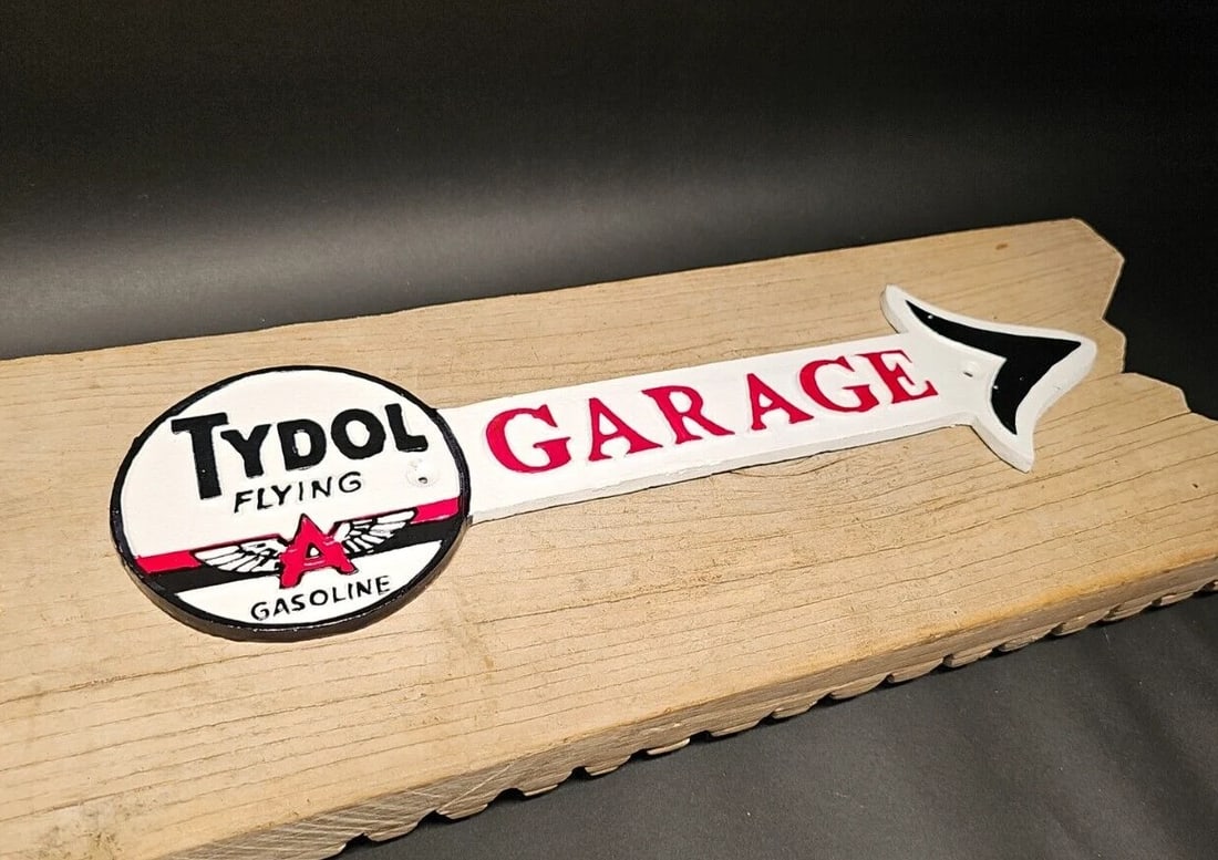 Cast Iron Tydol Flying Gas Oil Garage Sign Plaque - 13