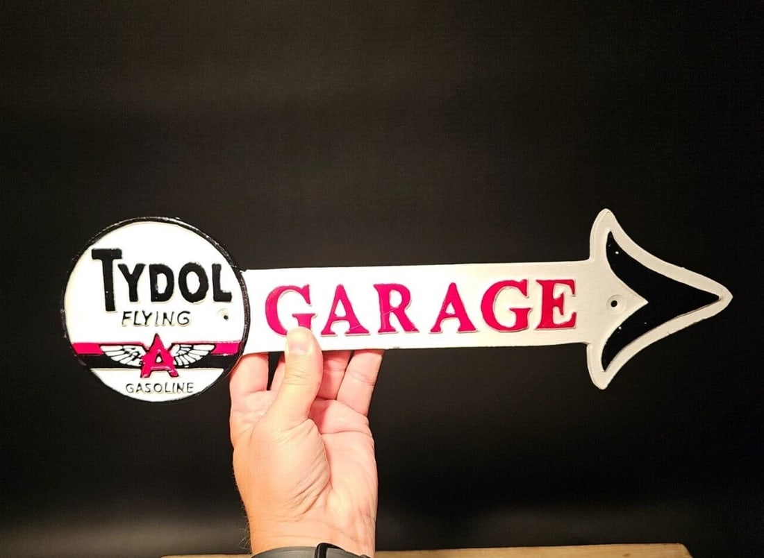 Cast Iron Tydol Flying Gas Oil Garage Sign Plaque - 14