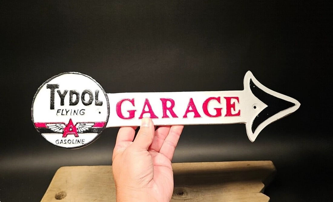 Cast Iron Tydol Flying Gas Oil Garage Sign Plaque - 4