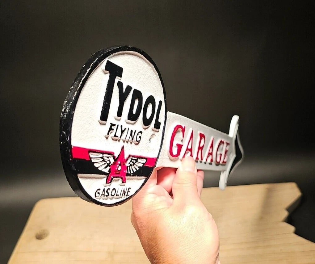 Cast Iron Tydol Flying Gas Oil Garage Sign Plaque - 6