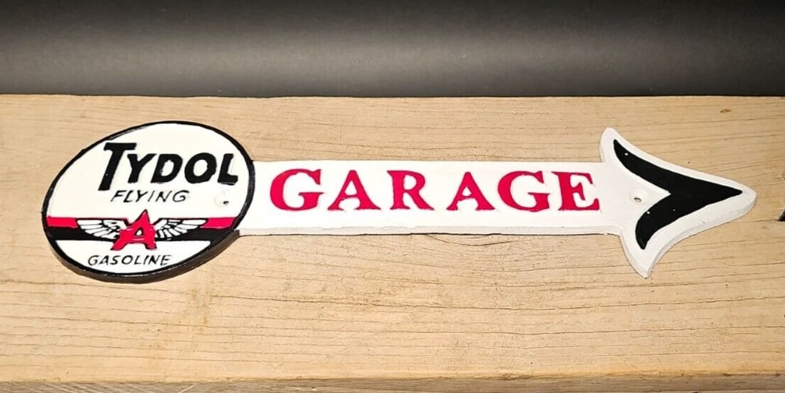 Cast Iron Tydol Flying Gas Oil Garage Sign Plaque - 9