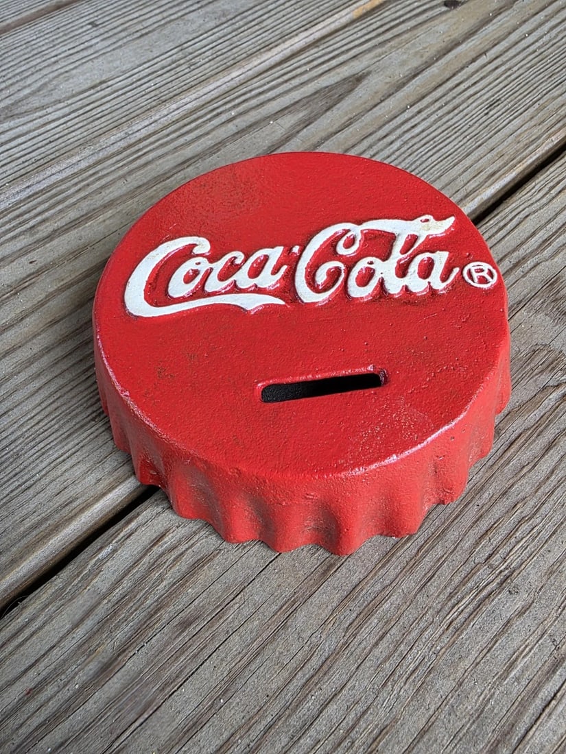 Cast Iron Coca Cola Bottle Cap Coin Bank Atlanta Ga. - 10