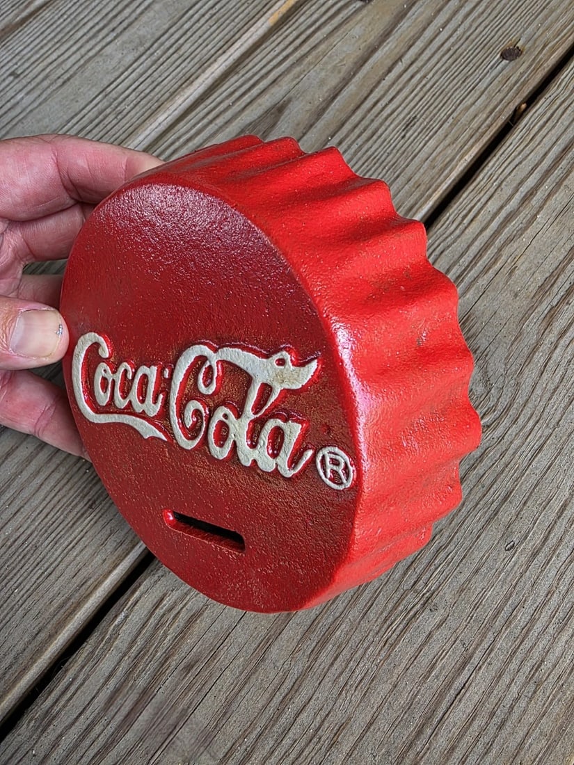 Cast Iron Coca Cola Bottle Cap Coin Bank Atlanta Ga. - 12