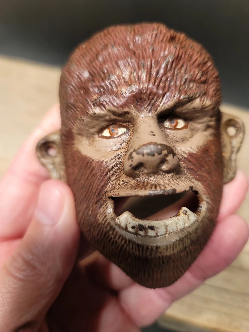 Cast Iron folk art Wolf Man Wall mount Bottle Opener - 13