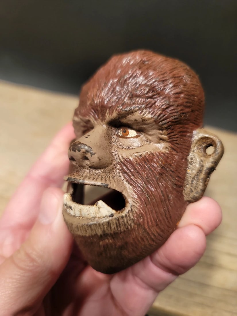 Cast Iron folk art Wolf Man Wall mount Bottle Opener - 3
