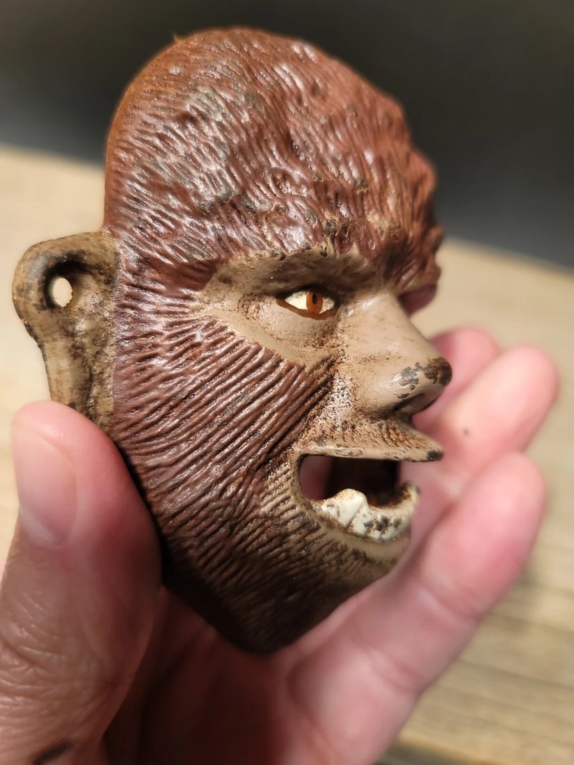 Cast Iron folk art Wolf Man Wall mount Bottle Opener - 8