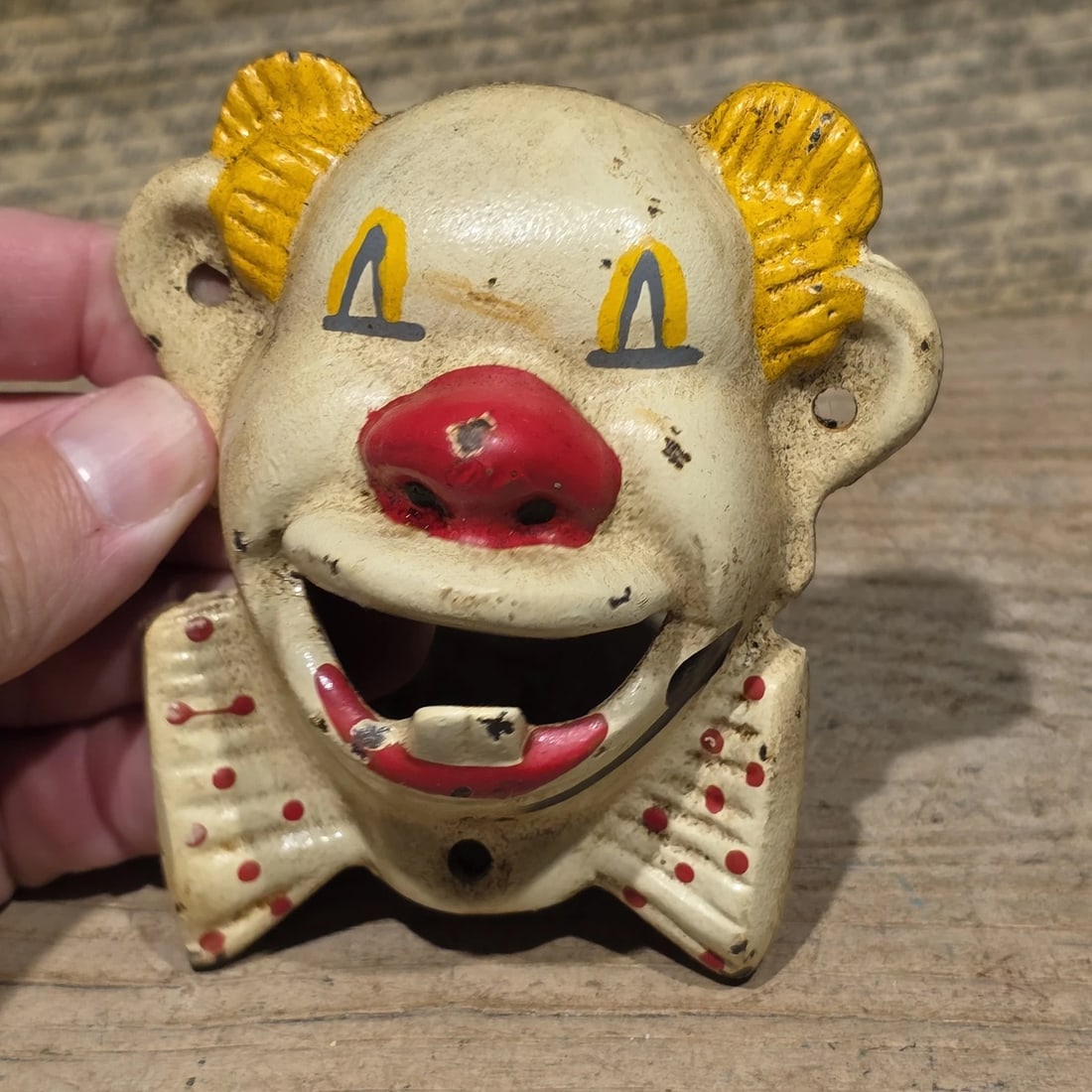 Cast Iron wall mount folk art Clown Beer Bottle Opener - 3