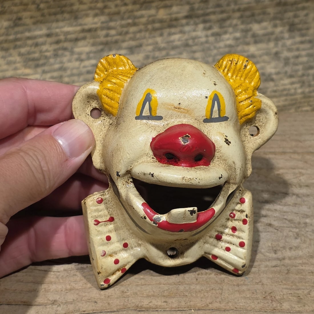 Cast Iron wall mount folk art Clown Beer Bottle Opener - 7