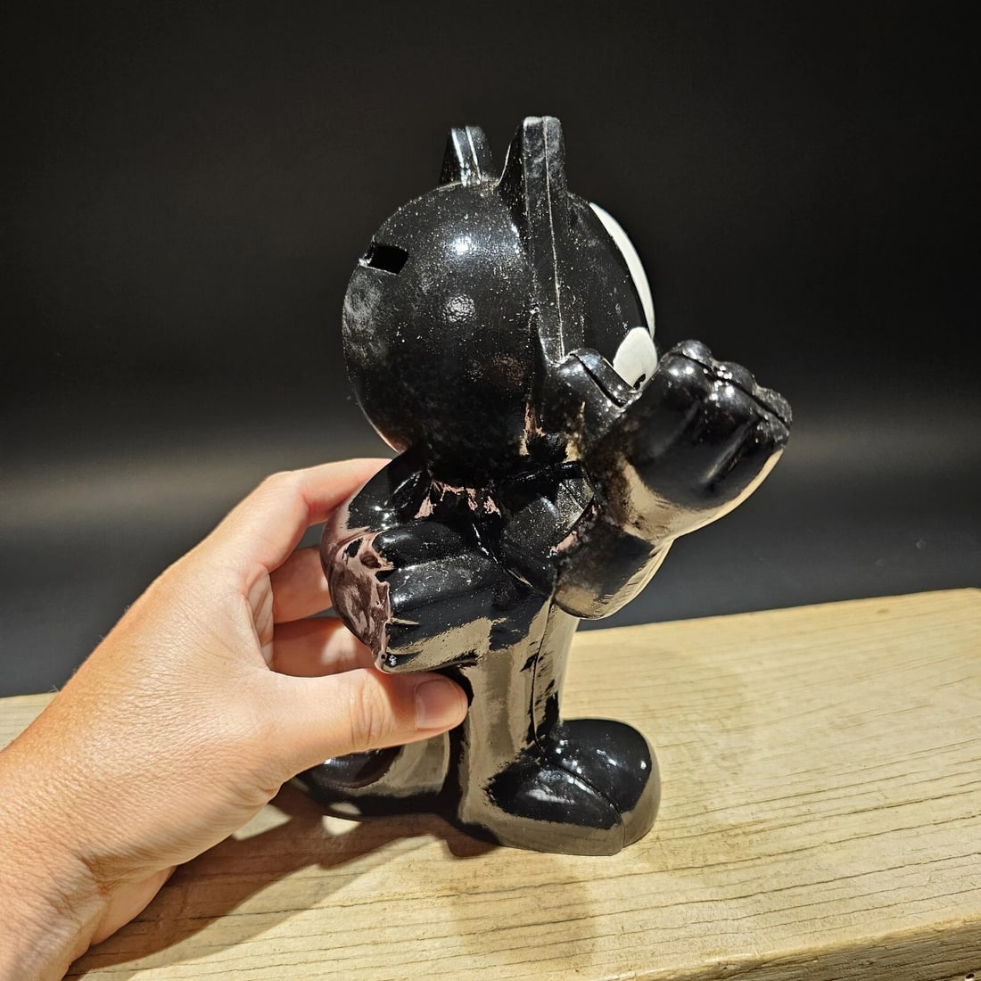 8 1/2" Black Cast Iron Felix Coin Bank - 11