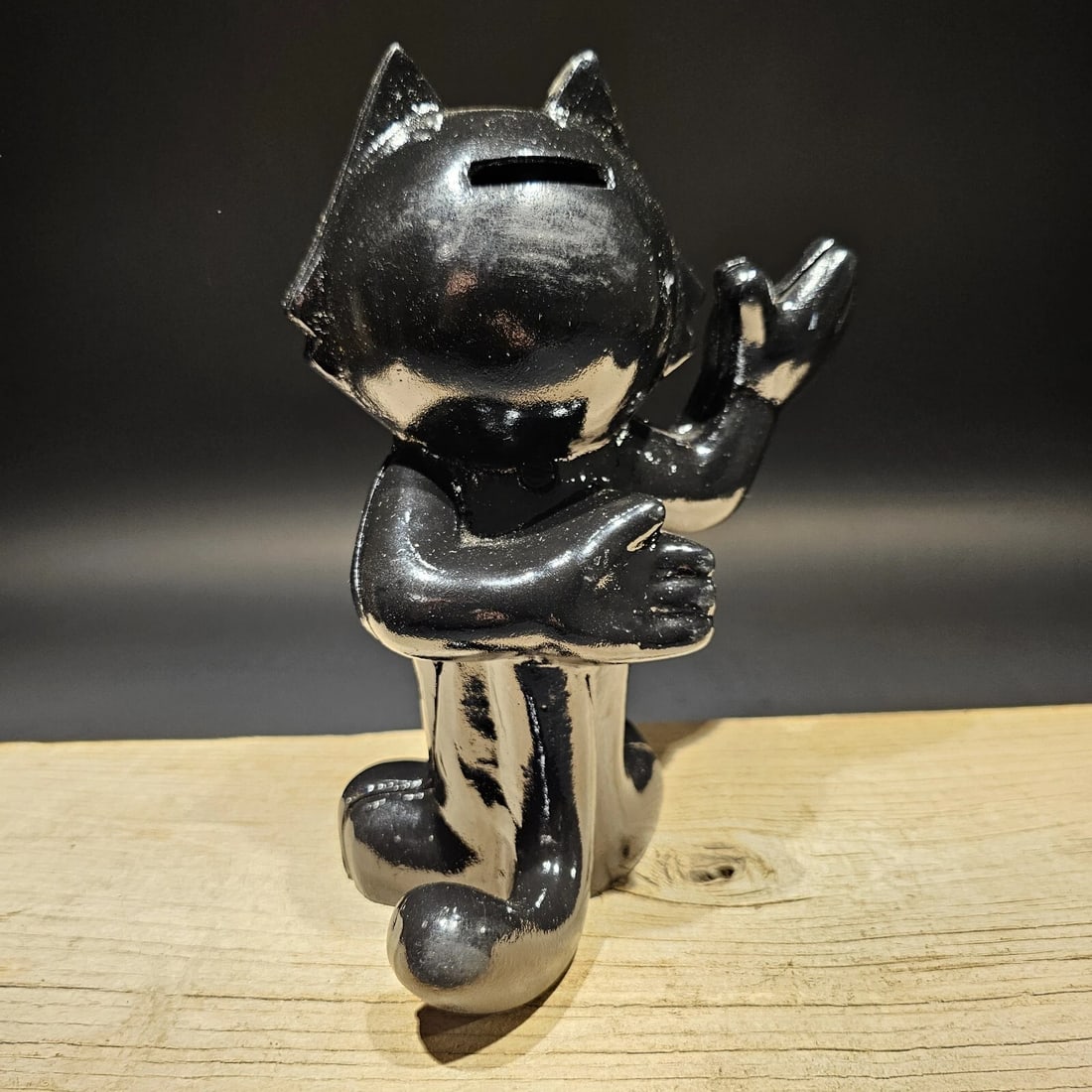 8 1/2" Black Cast Iron Felix Coin Bank - 13