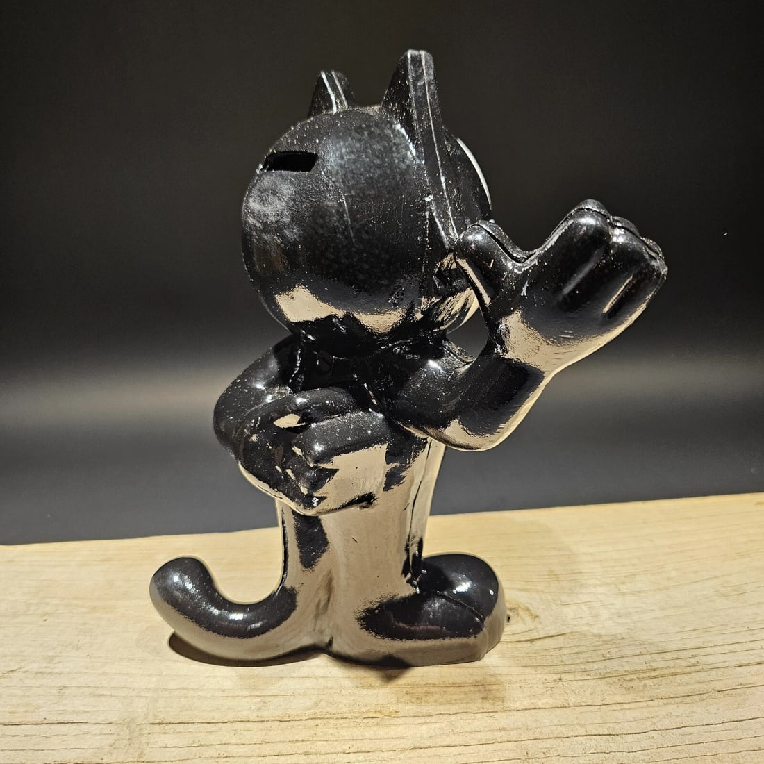 8 1/2" Black Cast Iron Felix Coin Bank - 14
