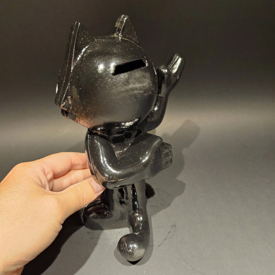 8 1/2" Black Cast Iron Felix Coin Bank - 4