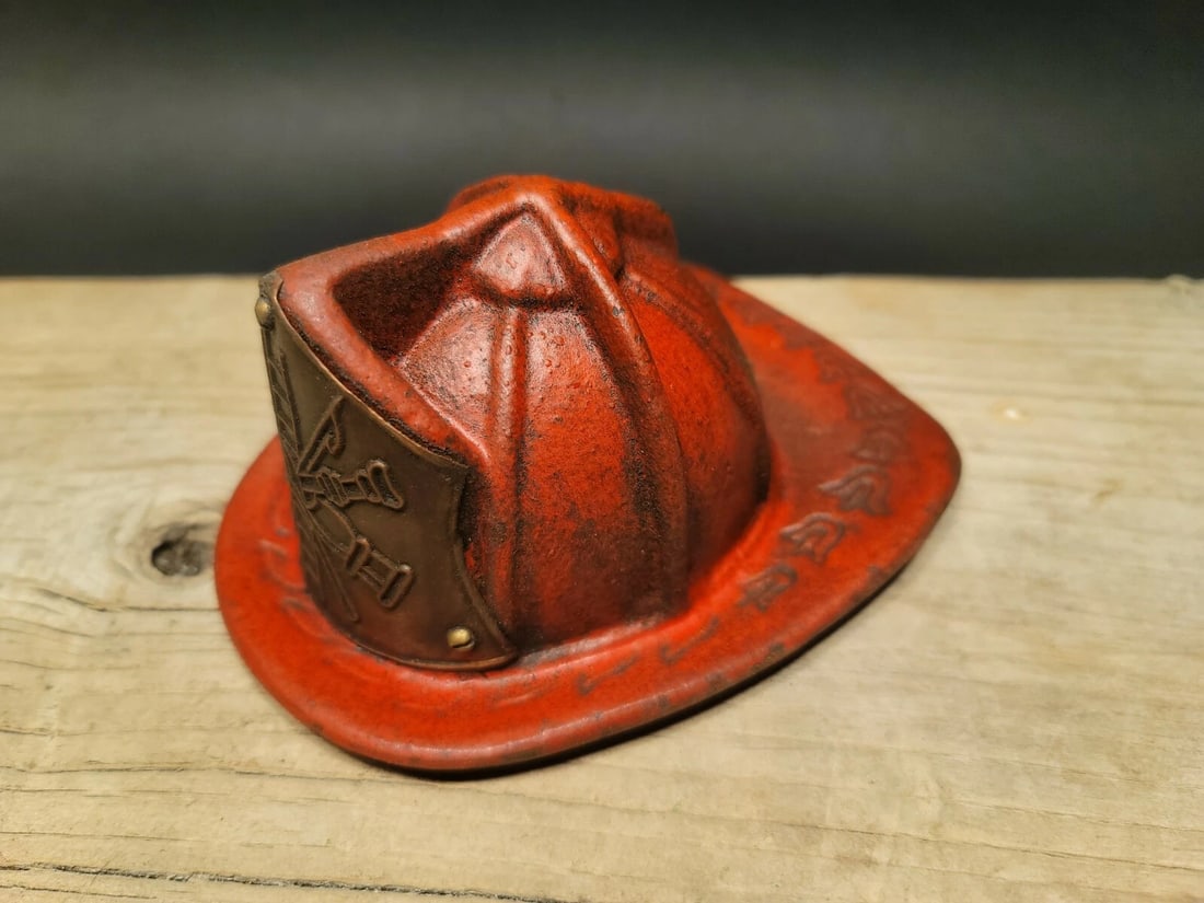 Miniature Cast Iron Fireman Helmet Coin Bank - 11