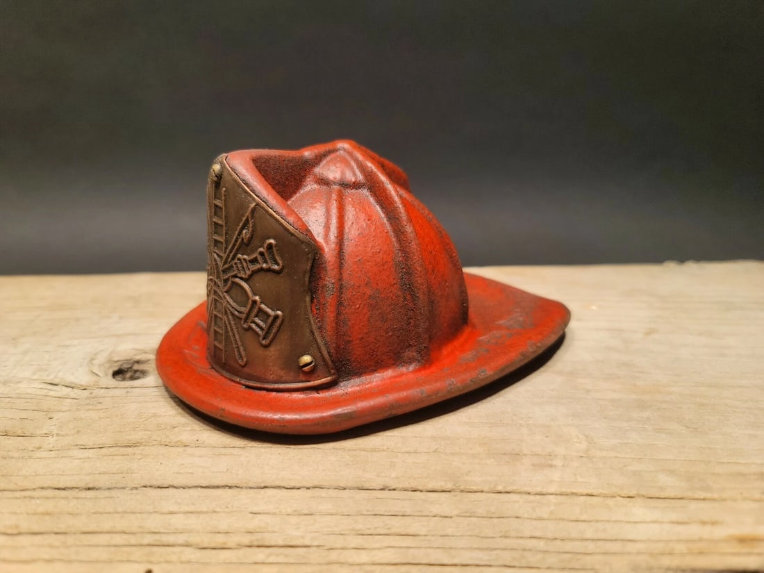 Miniature Cast Iron Fireman Helmet Coin Bank - 12