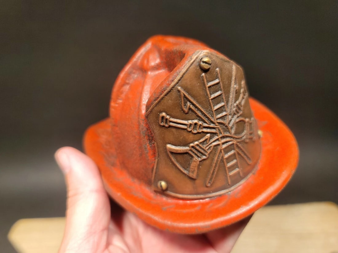 Miniature Cast Iron Fireman Helmet Coin Bank - 6