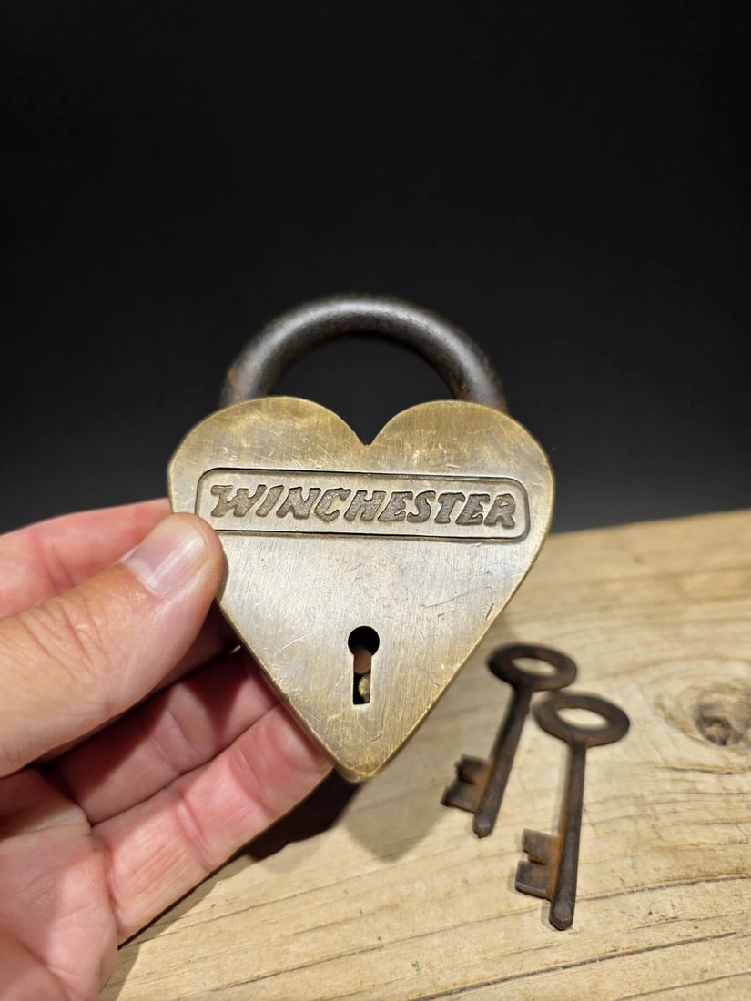 Brass Heart Winchester Firearms Ammo Box Padlock Lock - 10
