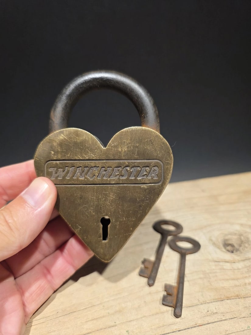 Brass Heart Winchester Firearms Ammo Box Padlock Lock - 11