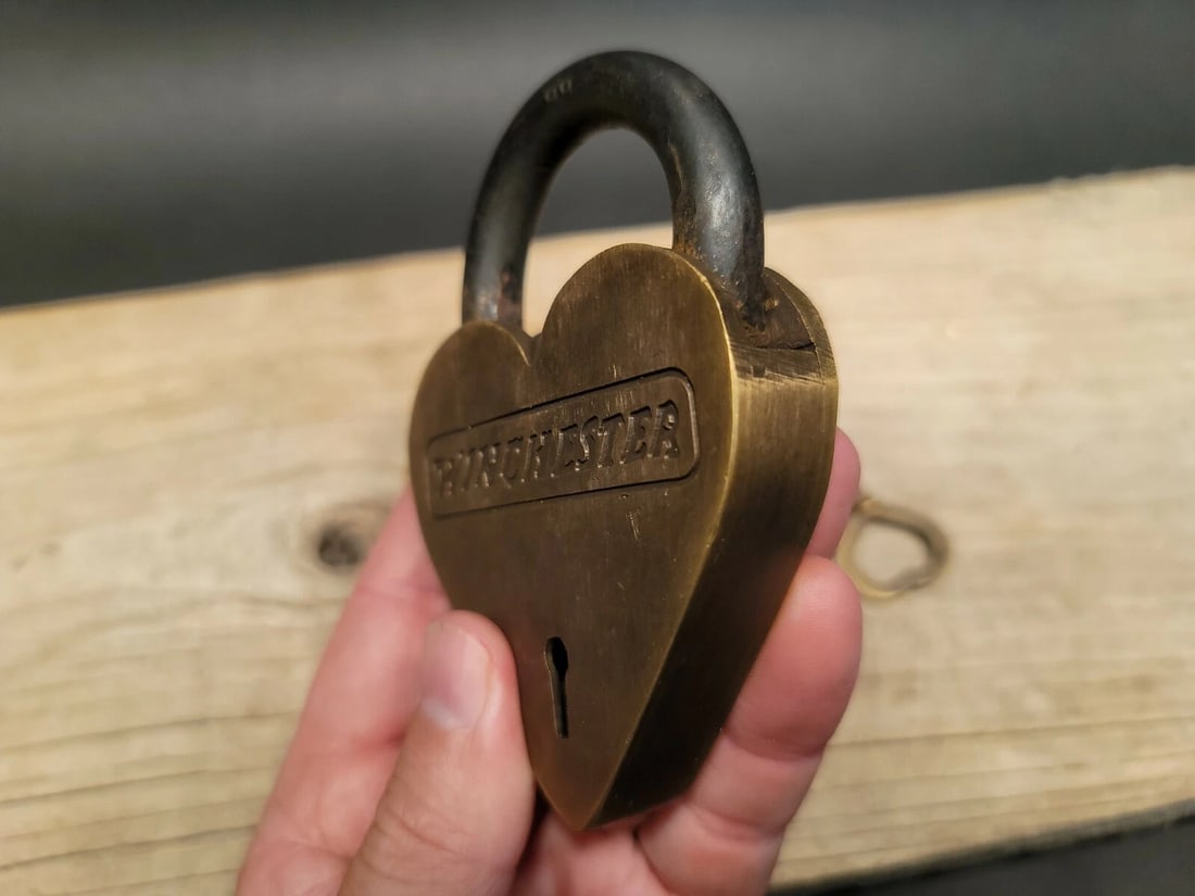 Brass Heart Winchester Firearms Ammo Box Padlock Lock - 5