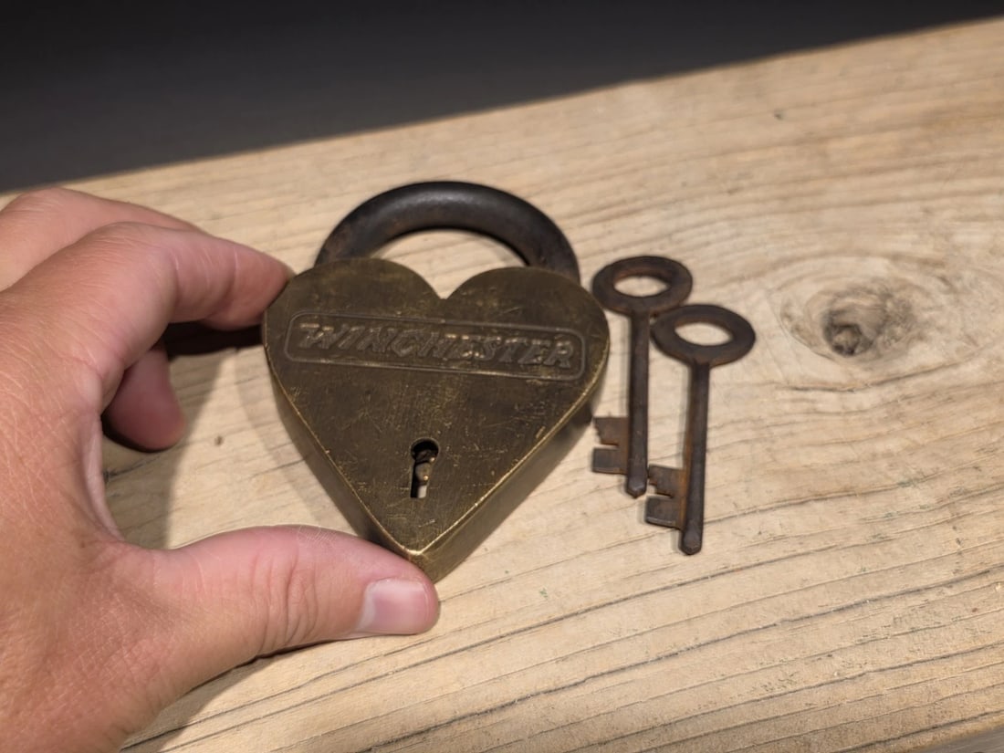 Brass Heart Winchester Firearms Ammo Box Padlock Lock - 6