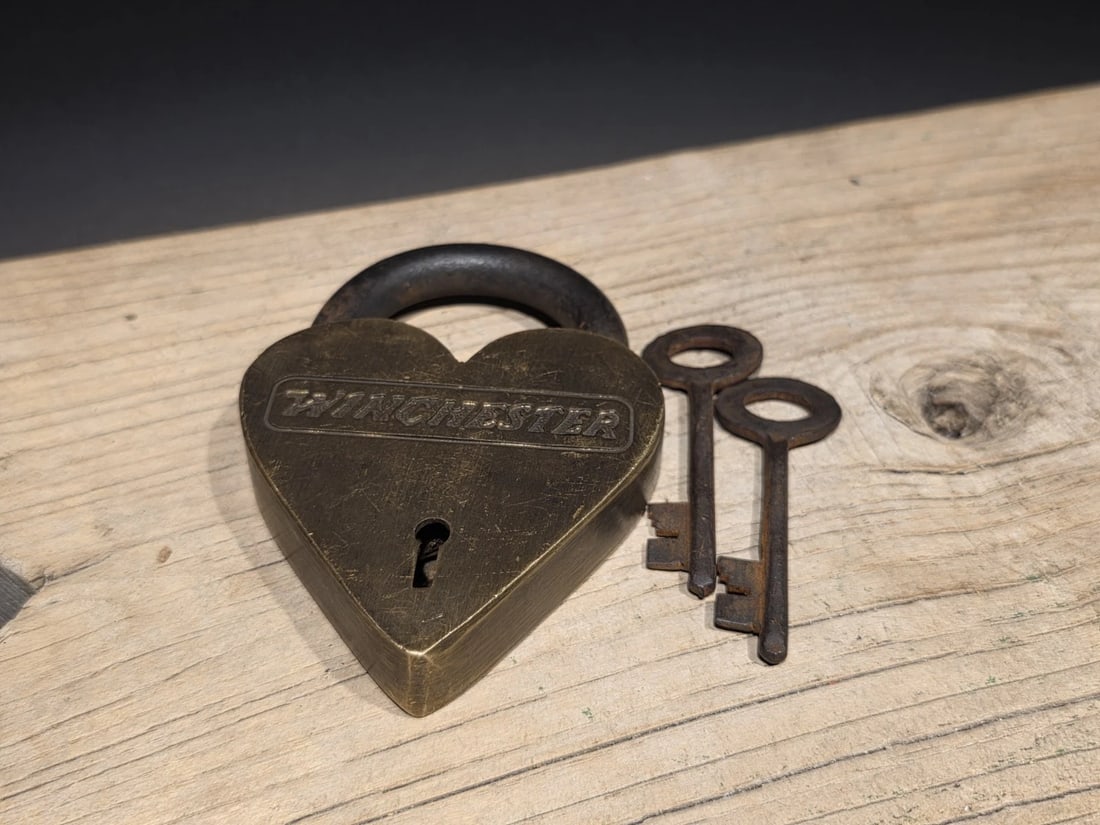 Brass Heart Winchester Firearms Ammo Box Padlock Lock - 7