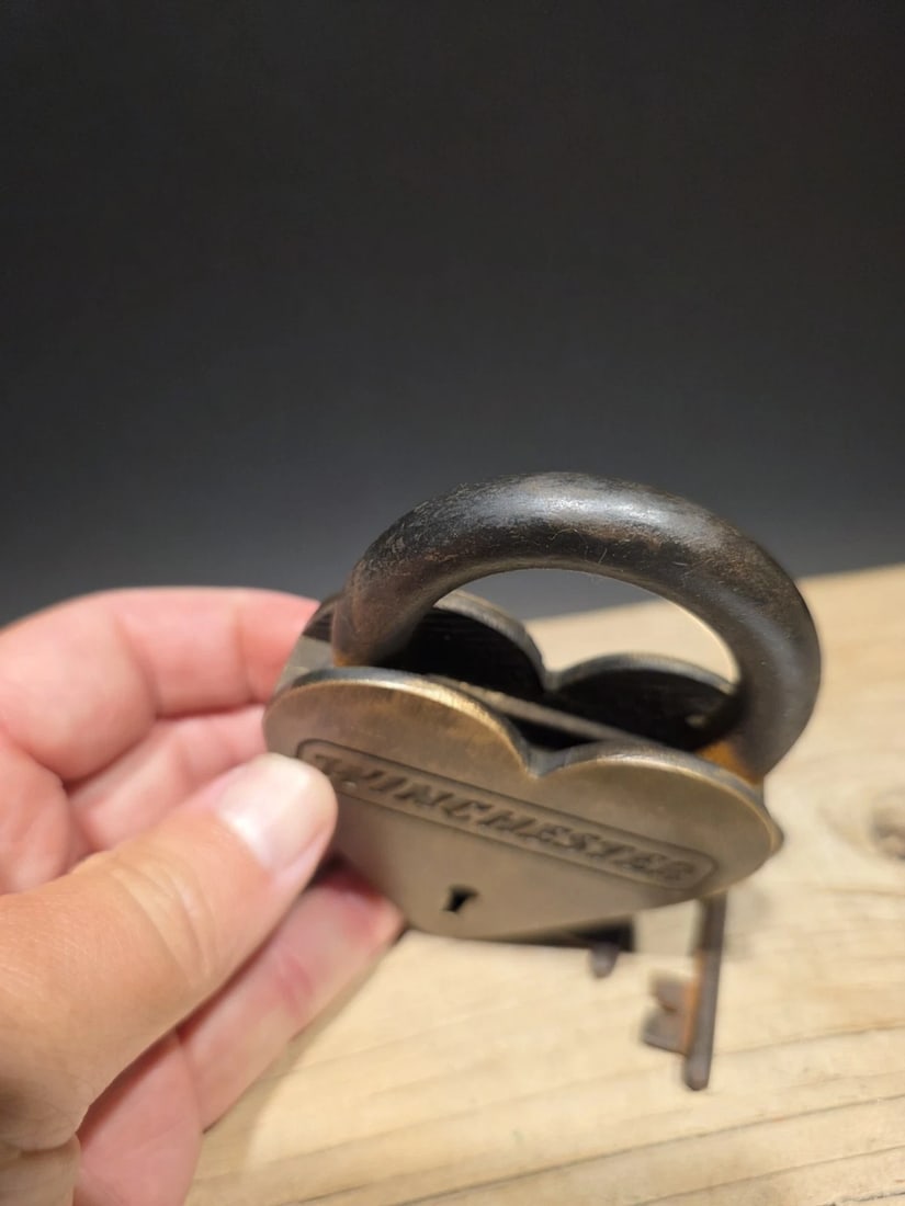 Brass Heart Winchester Firearms Ammo Box Padlock Lock - 9