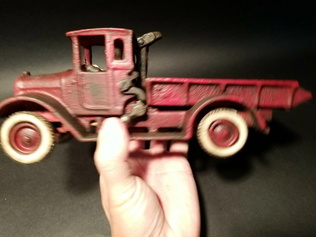 Cast Iron Red Dump Truck Flat bed Car Rubber Wheels - 10