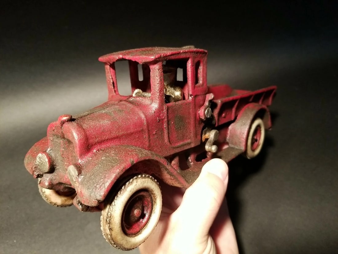 Cast Iron Red Dump Truck Flat bed Car Rubber Wheels - 11