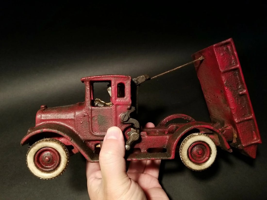 Cast Iron Red Dump Truck Flat bed Car Rubber Wheels - 12