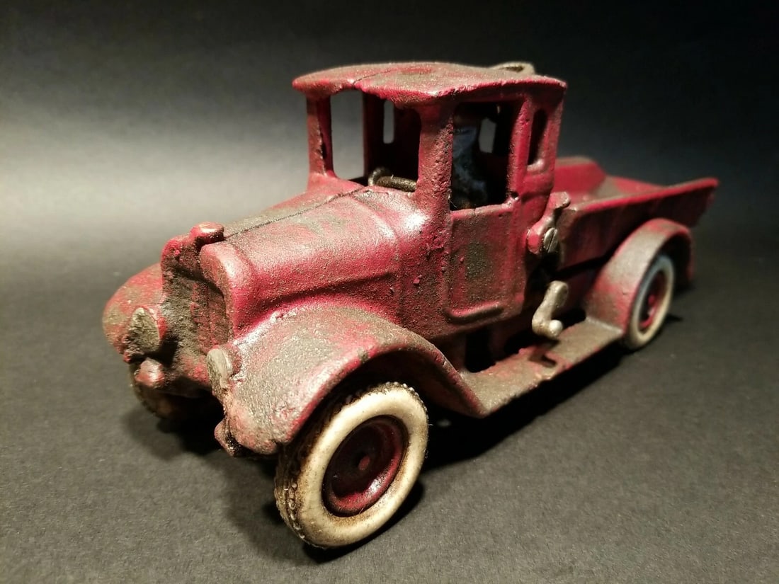 Cast Iron Red Dump Truck Flat bed Car Rubber Wheels - 4